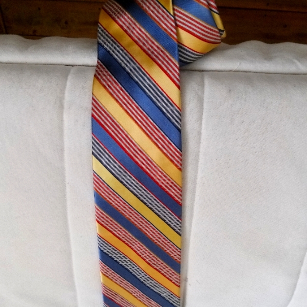 Adolfo mens tie yellow blue stripe